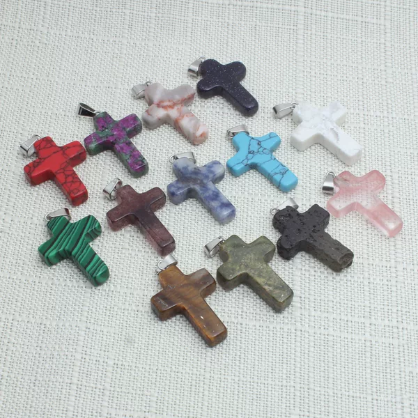 18X25Mm Natural Semi-Precious Stone Cross Pendant DIY Jewelry Accessories Small Pendant