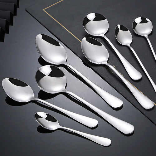 1010 stainless steel spoon household thickened eating round spoon dessert spoon mirror bright western tableware pointed spoon wholesale