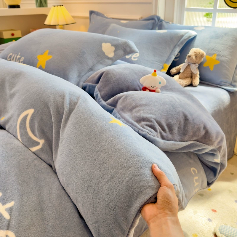 Demi-season velvet warm jeans, children's set, fleece fitted sheet, keep warm fleece duvet cover, 4 piece set, 3 piece set