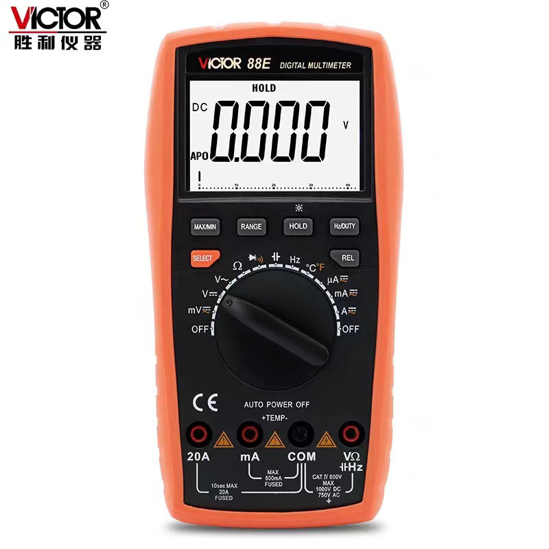 胜利新款自动量程数字万用表VC88E大屏幕/带背光/电容/频率/温度