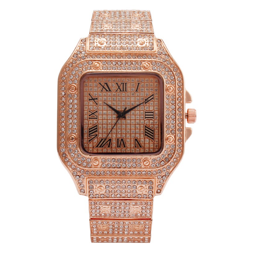 Comercio exterior caliente transfronterizo de moda cuadrado de diamantes incrustados escala romana reloj de mujer reloj de cuarzo