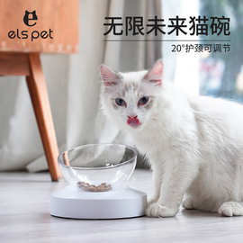 猫咪设计猫碗20°角可调节猫水碗舒适进食斜口透明猫食盆狗狗食碗