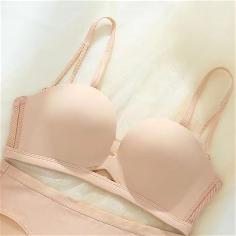 2233 verano nueva moda ropa interior media taza de las mujeres hueco empuja hacia arriba el sujetador sexy pequeño pecho sujetador inalámbrico traje