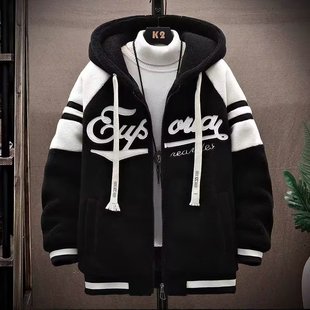 Autumn and Winter Lambskin Jacket Male Junior High School Senior high school Student fleece-lined Jacket Teenagers Handsome Autumn Warm Cotton Coat