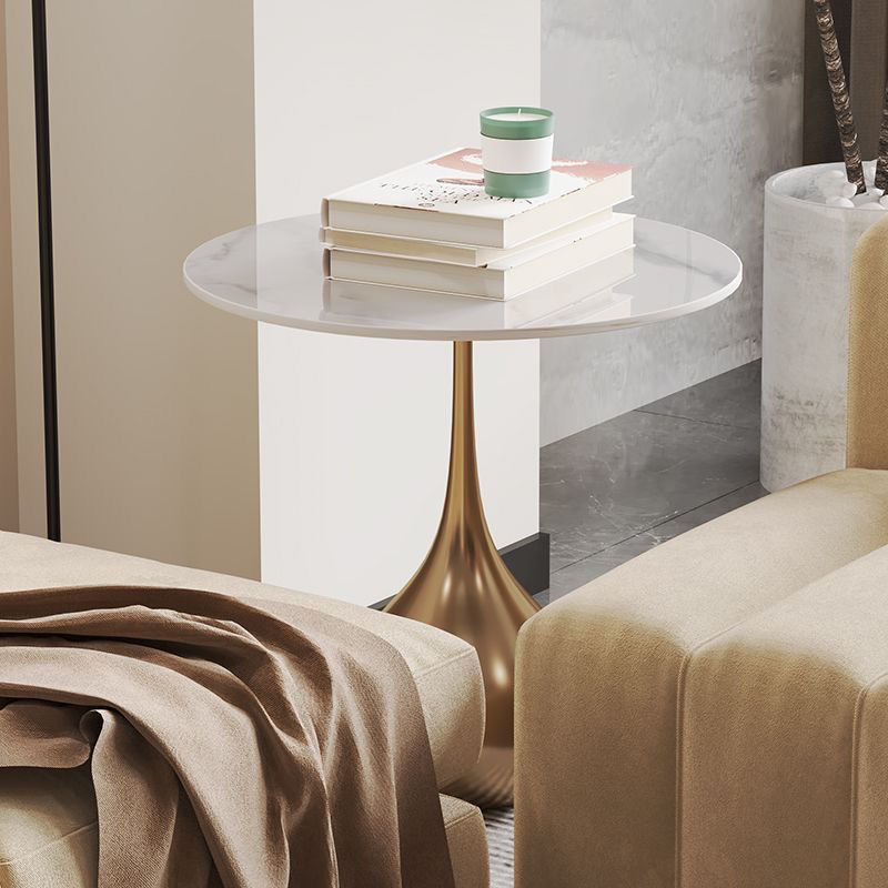 Zsr Light Luxury Granite Tea Table, Ins Simple Leisure Creative Round Table, Portable Modern Home Use Living Room Sofa Corner Stand, Edge