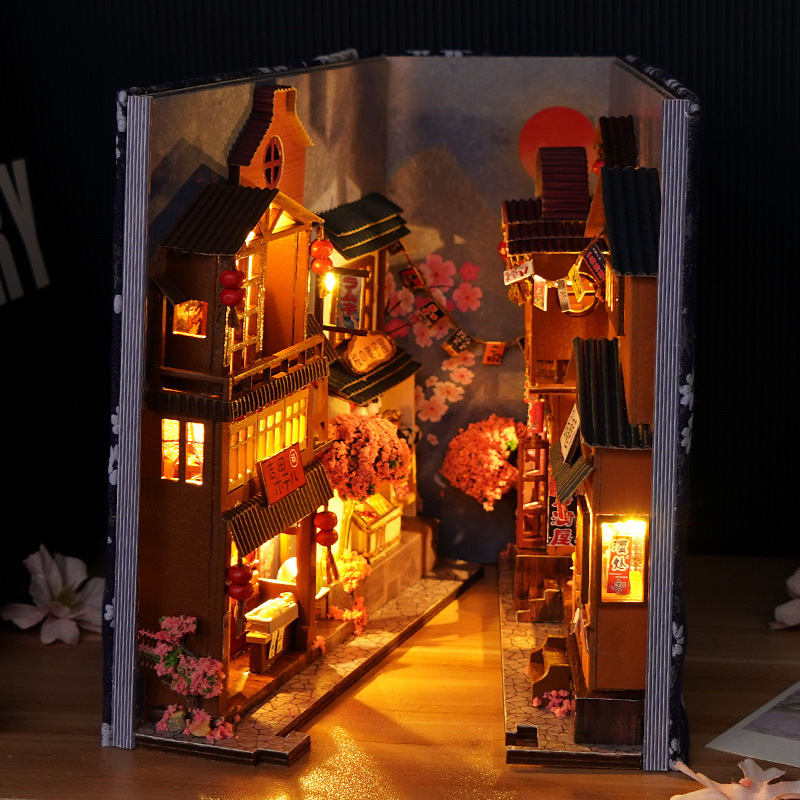 天予DIY小屋tc 25桜の路地の立体的な組み合わせの本の立の模型の解凍のアイデアの置物のおもちゃのプレゼント|undefined
