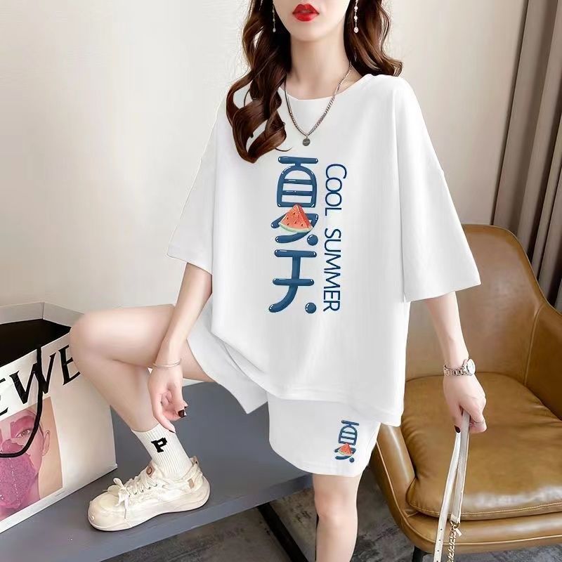 爆款大码女装套装女夏季2025新款宽松欧货棉休闲短袖短裤运动服|undefined