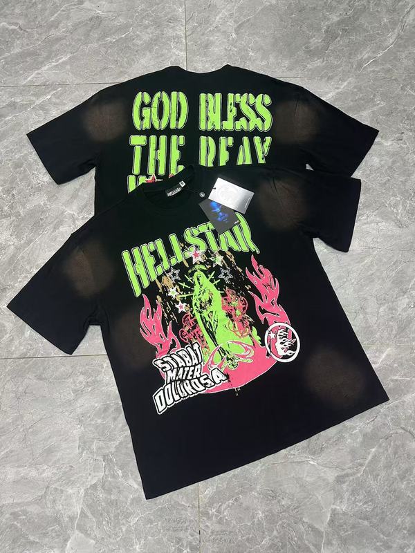 クロスボーダー Hellstar Tシャツ 2025年夏 欧米トレンドブランド レタープリント ゆったり半袖Tシャツ 男女兼用|undefined