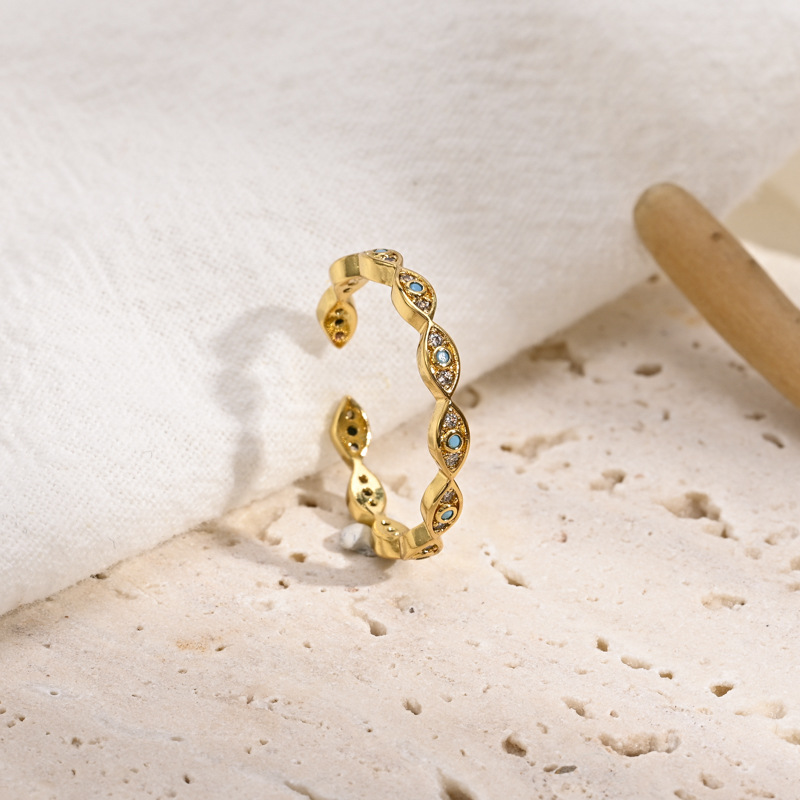 Fashion Geometric Copper Open Ring Stoving Varnish Zircon Copper Rings