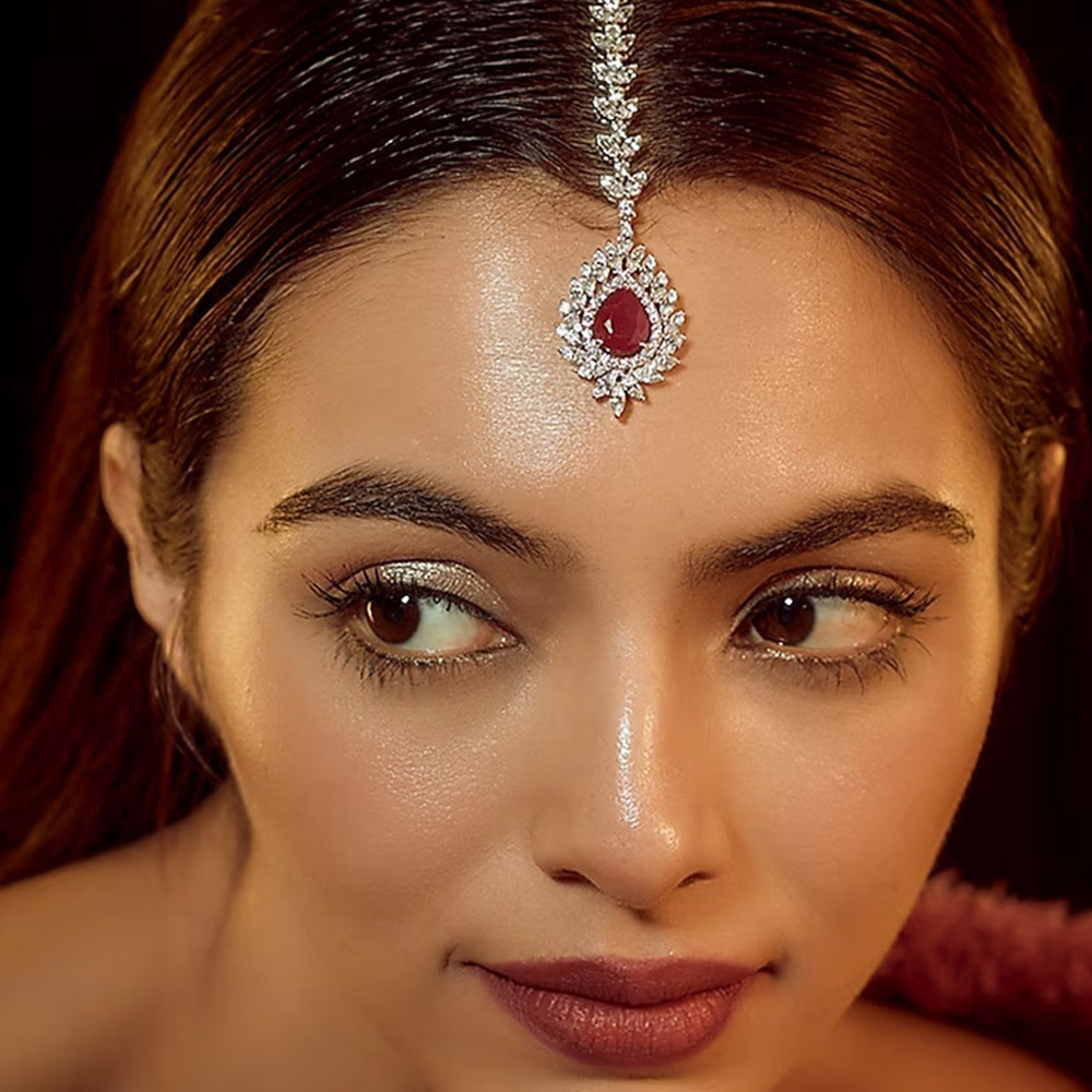 Cross-Border Hot-Selling Water Drop Eyebrow Pendant Indian Bride Ruby Headpiece Bridal Banquet Dress Accessories Headwear