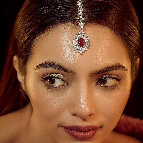 Cross-Border Hot-Selling Water Drop Eyebrow Pendant Indian Bride Ruby Headpiece Bridal Banquet Dress Accessories Headwear