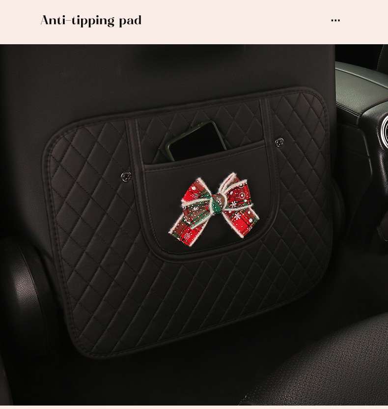 Christmas Style Fashionable Bowknot Car Seat Back Anti-Kick Pad, Car Seat Back Anti-Dirt Pad with Storage Strap
