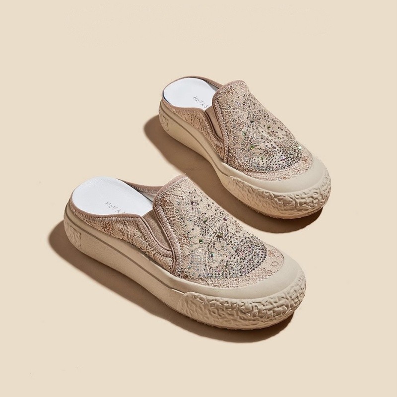 Damiu con la misma cabeza de bolsa media zapatillas mujeres 2025 moda pequeña fragancia zapatos de pescador de malla transpirable zapatos casuales con suela gruesa