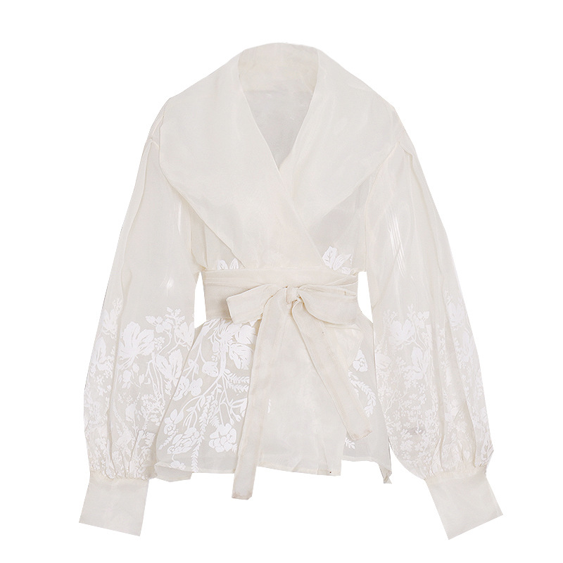 Women's Clothing 2024 autumn new retro palace style sexy suit collar high end lace waist slimming tops shirts for women_ipsvogv.com