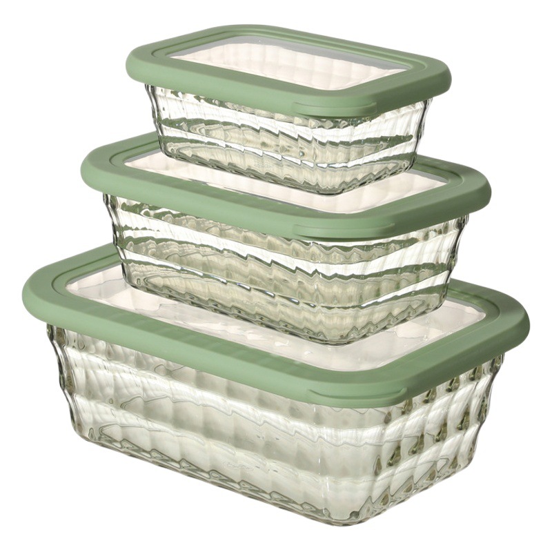 Zhang arco de gran capacidad sellado tazón de fuente de mantenimiento fresco caja de almuerzo de plástico rectangular Estilo nórdico refrigerado fresco caja de almacenamiento de tres piezas conjunto