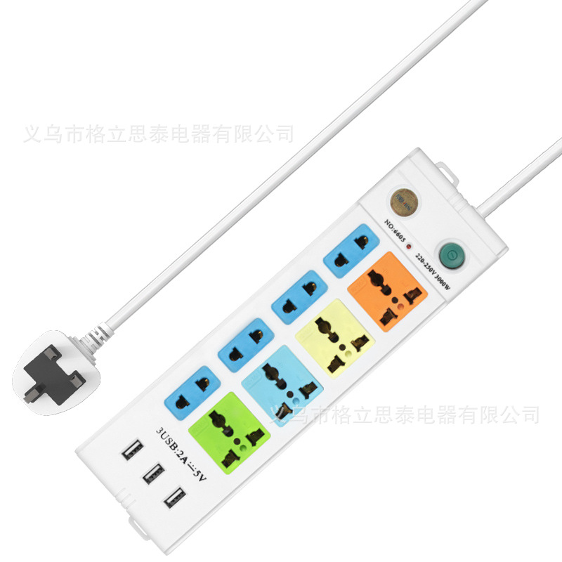万能通用孔插排跨境插线板多孔位家用接线电源插座3USB多功能排插