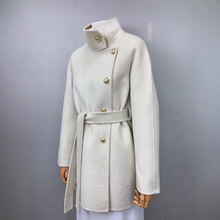 米白色黑色小个子立领中长款高智白月光千金风双面羊毛呢大衣外套