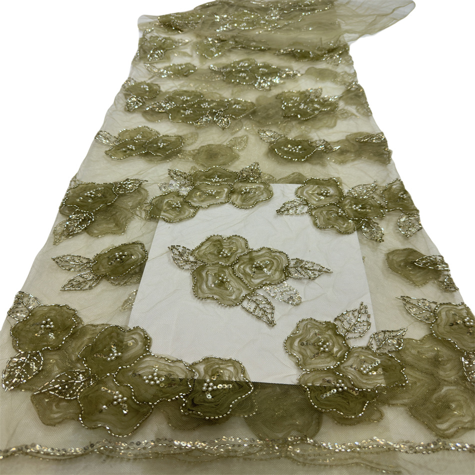 Fábrica de flores en stock sequinilla tela bordada tridimensional transpirable hueco hermoso vestido de boda vestido de moda vestido ligero image 11