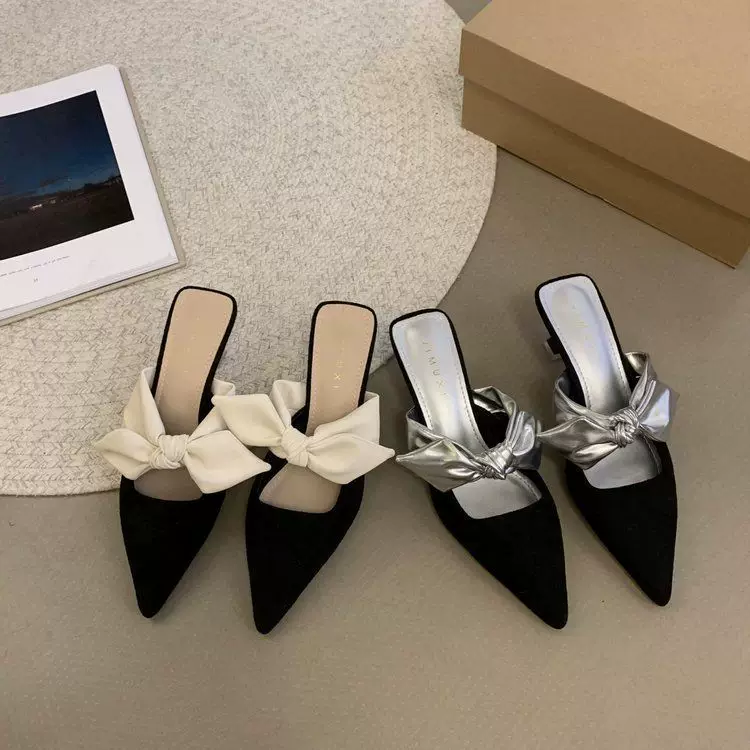 Тапочки, обувь, летние высокие слайды с бантом, французский стиль, стиль Chanel
