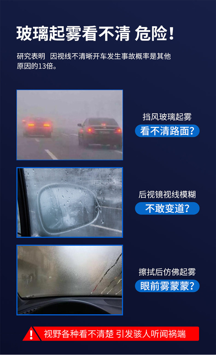 Anti-Fog Agent, Rain Repellent, Rearview Mirror Anti-Rain Film, Defogger, Windshield Waterproofing Agent, Anti-Fog Spray, Automotive Supplies