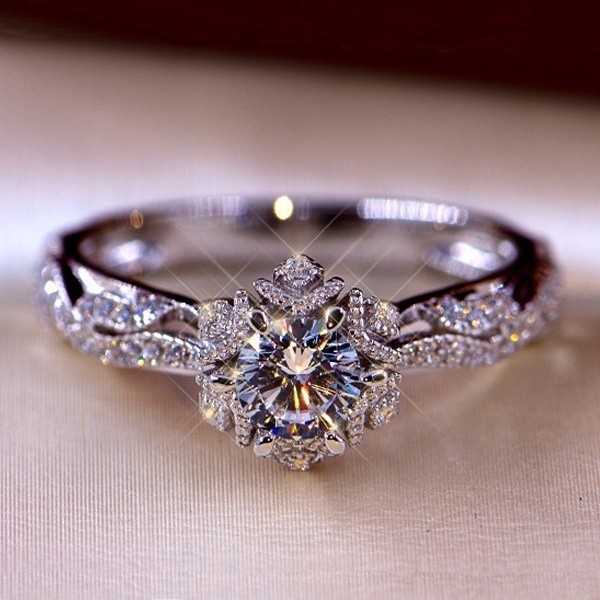 Sophisticated fashionable white commemorative ring with zircon for…