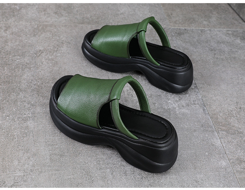 Dép sandal nữ quai ngang da bò thật đế mềm đi biển phong cách cổ điển — Màu nâu chi tiết 11