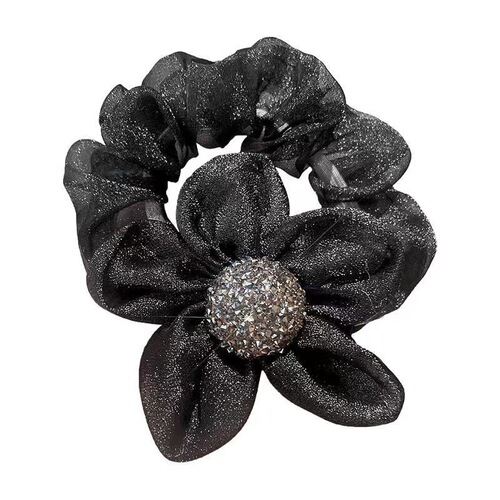 Light luxury mesh large intestine hair band, high-end headband, diamond-shaped sunflower balls, hair accessories, hair rope, feminine hair rope
