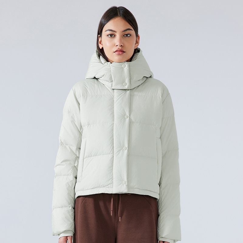 Otoño e invierno 2025 nueva chaqueta de plumón térmica de cuello doble puerta chaqueta de plumón casual femenina con capucha impermeable y resistente al viento