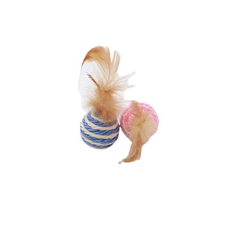 Cat Toy Sisal Ball with Feathers for Cats to Chew and Gnaw, Rattle Cat Toy, Cat Claw Ball Pet Supplies 