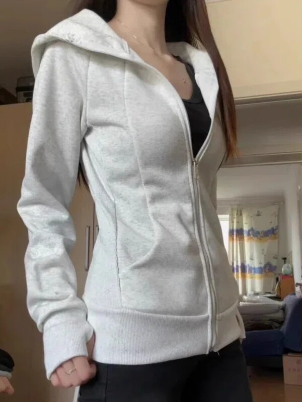 即墨卫衣修身外套女春秋2025新款女装正肩连帽上衣收腰拉链开衫厚|undefined