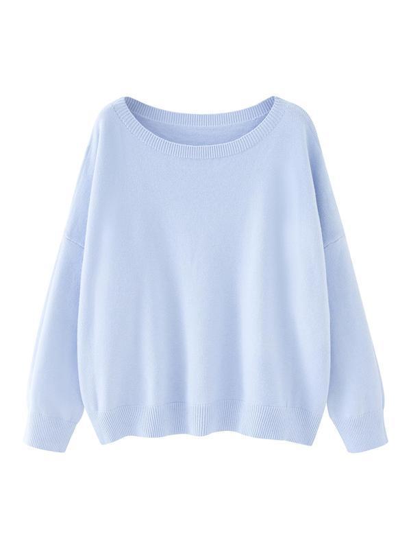 Women's Plain Scoop Neck Sweater Casual Drop Shoulder Long|undefined