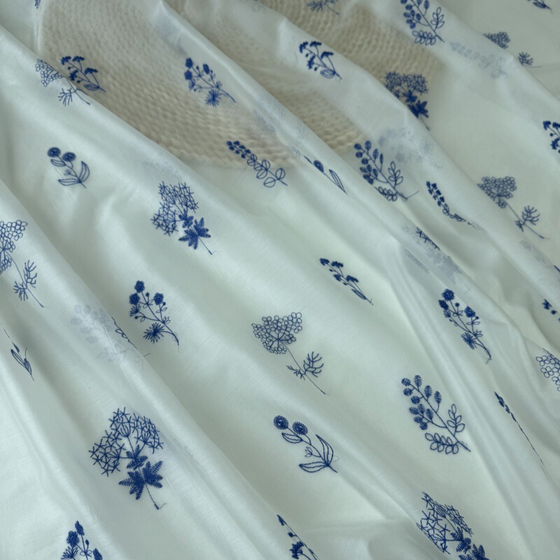 yiyao with Tencel Klein blue embroidered fabric suit cheongsam overskirt dress pants fabric diy