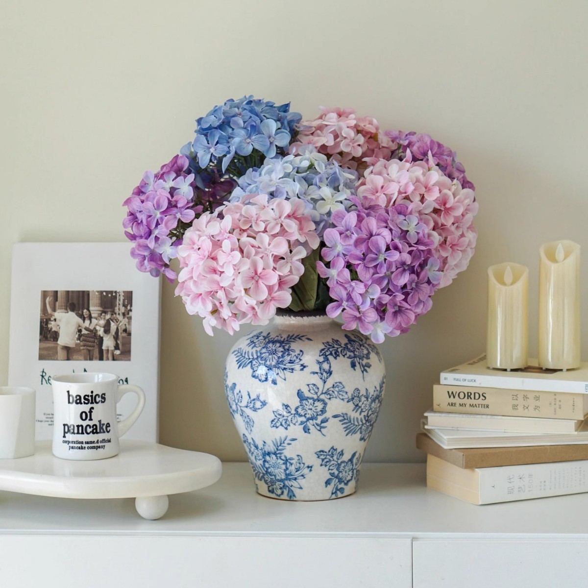 High-end simulated Elsa hydrangeas
