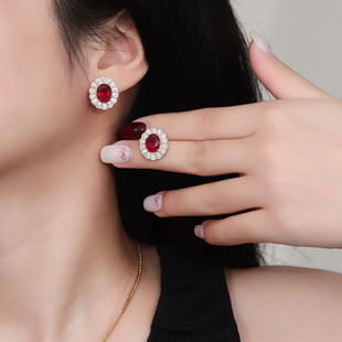 14K Gold Sunflower Cultured Ruby Earrings for Women, Simple and Versatile Earrings, Source Factory Accessible Luxury Ins Style