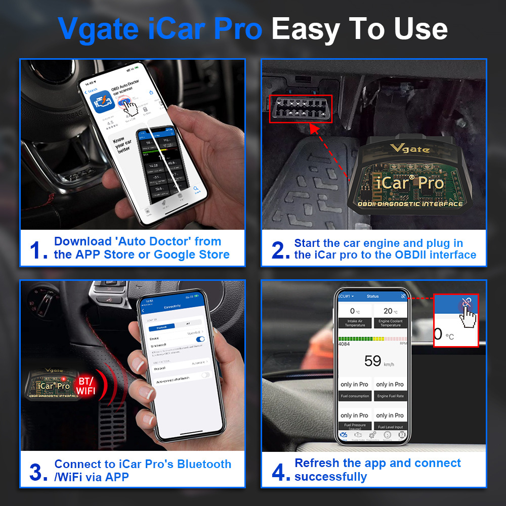 Icar Pro Ble 4.0 Low Power Consumption Bluetooth Wifi Obd Car Fault Diagnosis Device Android Apple