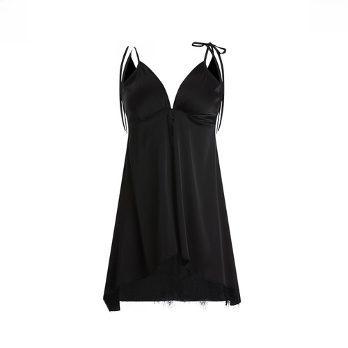 VERA BURTON sexy satin deep V backless slit lace padded suspender nightgown women's home wear suit