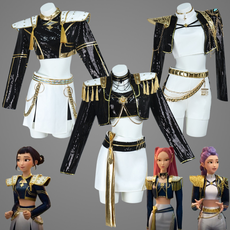 跨境Demon Hunters猎魔女团Golden黑金打歌服 鲁米佐依米拉cos服|undefined