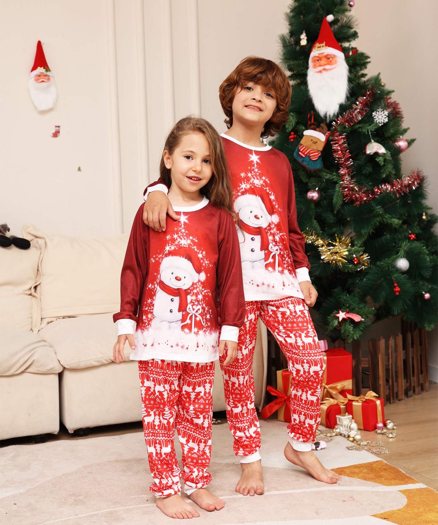 Christmas Cartoon snowman Deer Christmas family dress printed homestays pajamas_viptrois.com