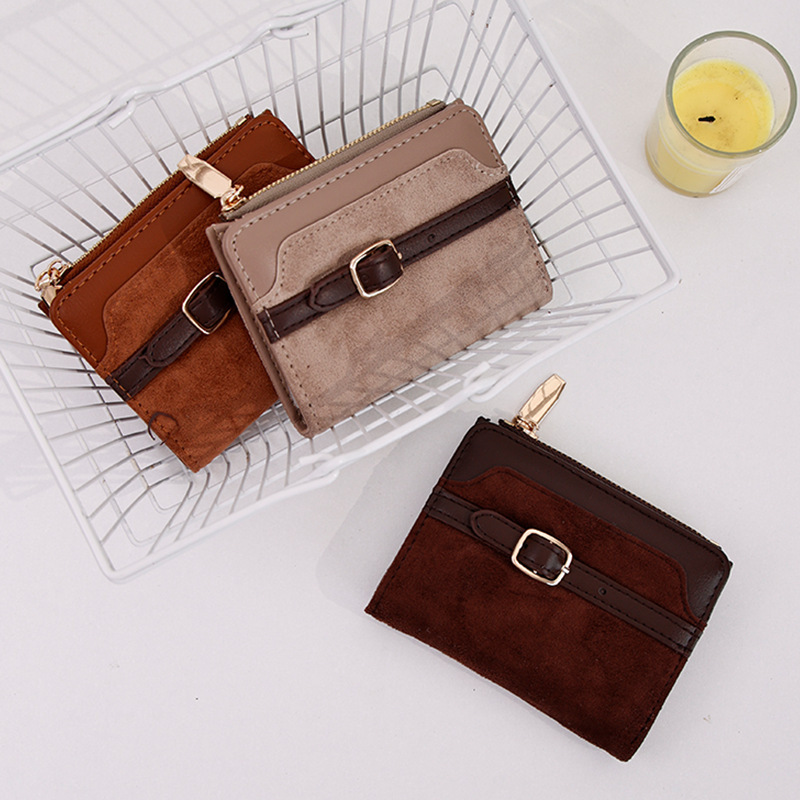 Source Factory 2026 New Model Suede Patchwork Short Women's Wallet with a High-End Feel 80% off Leather Wallet Card Holder Wallet
