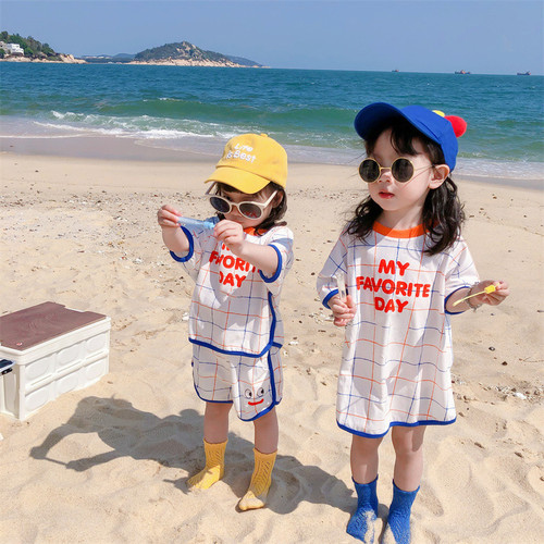 ins trendy brand Korean children's clothing new children's short-sleeved T-shirt tops shorts boys and girls dress suit brother and sister outfit