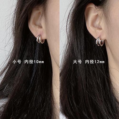 S925 silver ring ear buckle ring earrings versatile cold style earrings Korean style fashion trendy double ring accessories