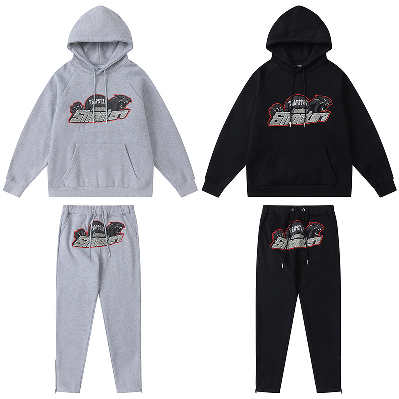 Trapstar Rainbow degradado carta cabeza de tigre bordado con capucha suéter pantalones largos deportes casual traje forrado de lana
