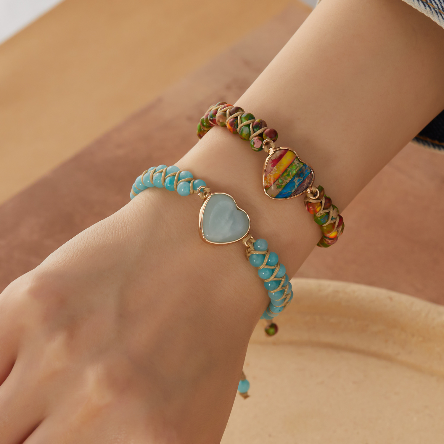 natural stone Material Ethnic Style Heart Shape Natural Stone Knitting Bracelets