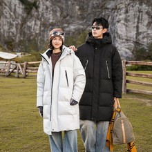 情侣羽绒服男女冬季中长款过膝盖连帽外套男士加厚保暖白鸭绒衣服