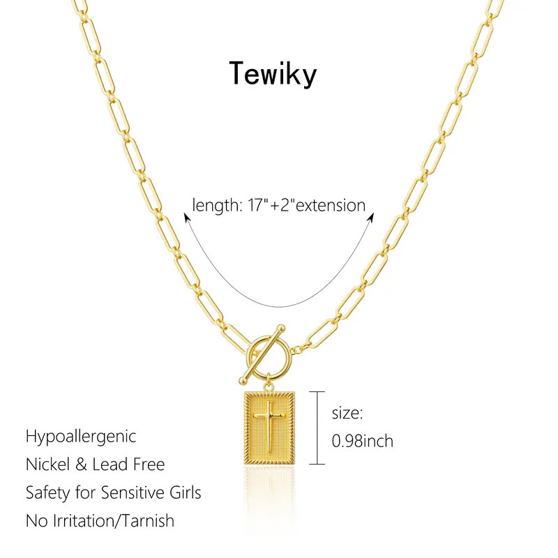 Tk 人気のヨーロッパとアメリカの女性のシンプルなステンレス鋼メッキ 14 K ゴールドペーパークリップ OT バックルロッククロスネックレスジュエリー|undefined