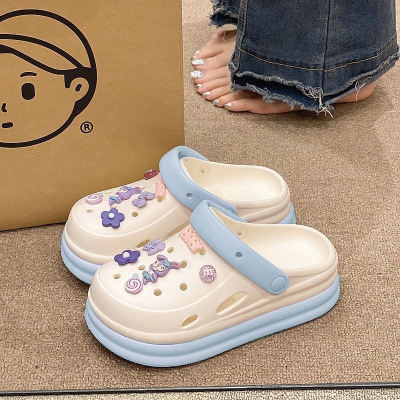 Cute Cave Shoes Women's Outer Wear New All-match Thick Bottom Toe Sandals and Slippers Cartoon Girl Heart Beach Half Slippers