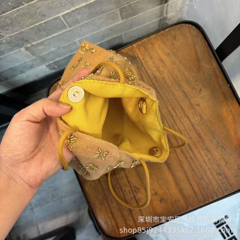 ビーズバッグ、イエロービーズ刺繍バッグ、トートバッグ、ニッチ通勤バッグ、ファッショナブルで多用途なキャンバスバッグ、手持ちクロスボディバッグ|undefined