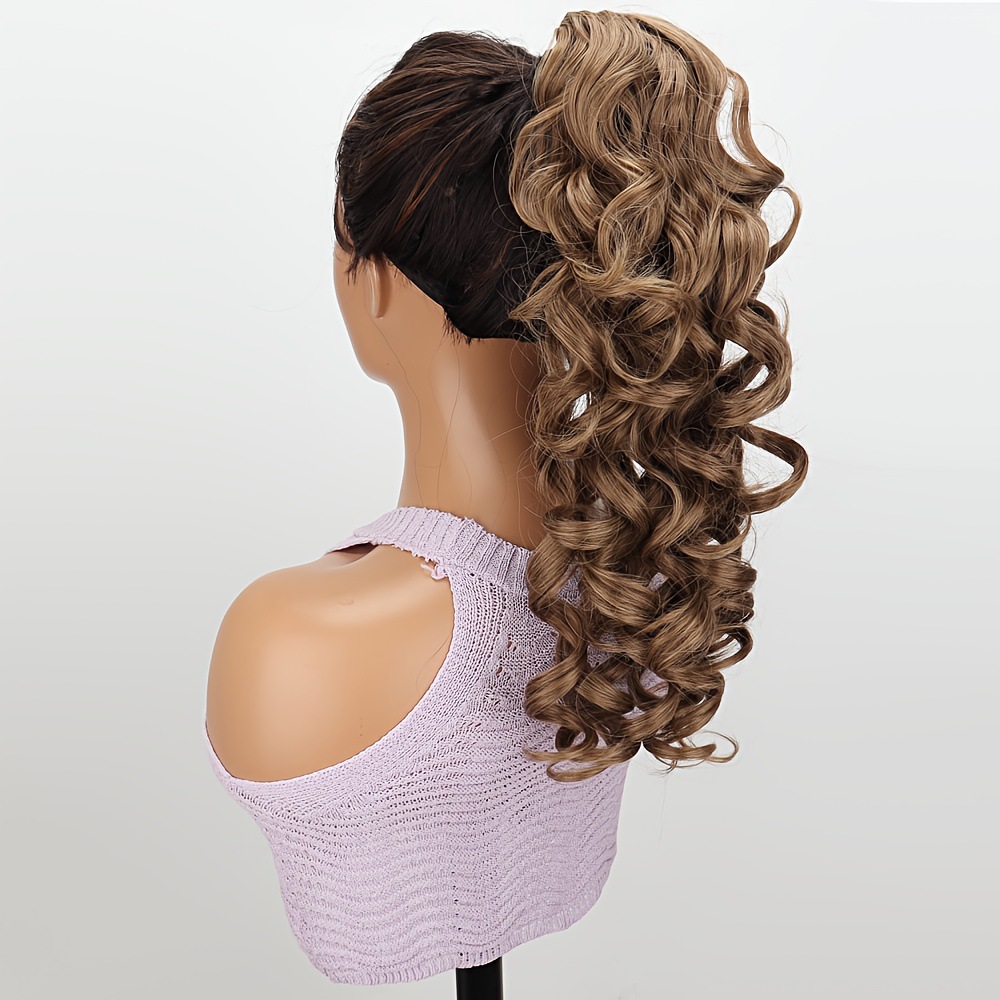 16inch Brown Black Textured Curly Hair Synthetic Fiber Claw Clip Style Ponytail_voghion.com
