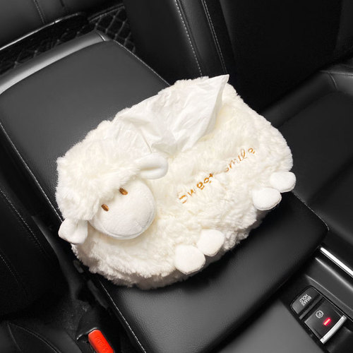 Car paper towel holder, car center console tissue box, in-car decoration hanging creative cute plush woolen paper towel holder