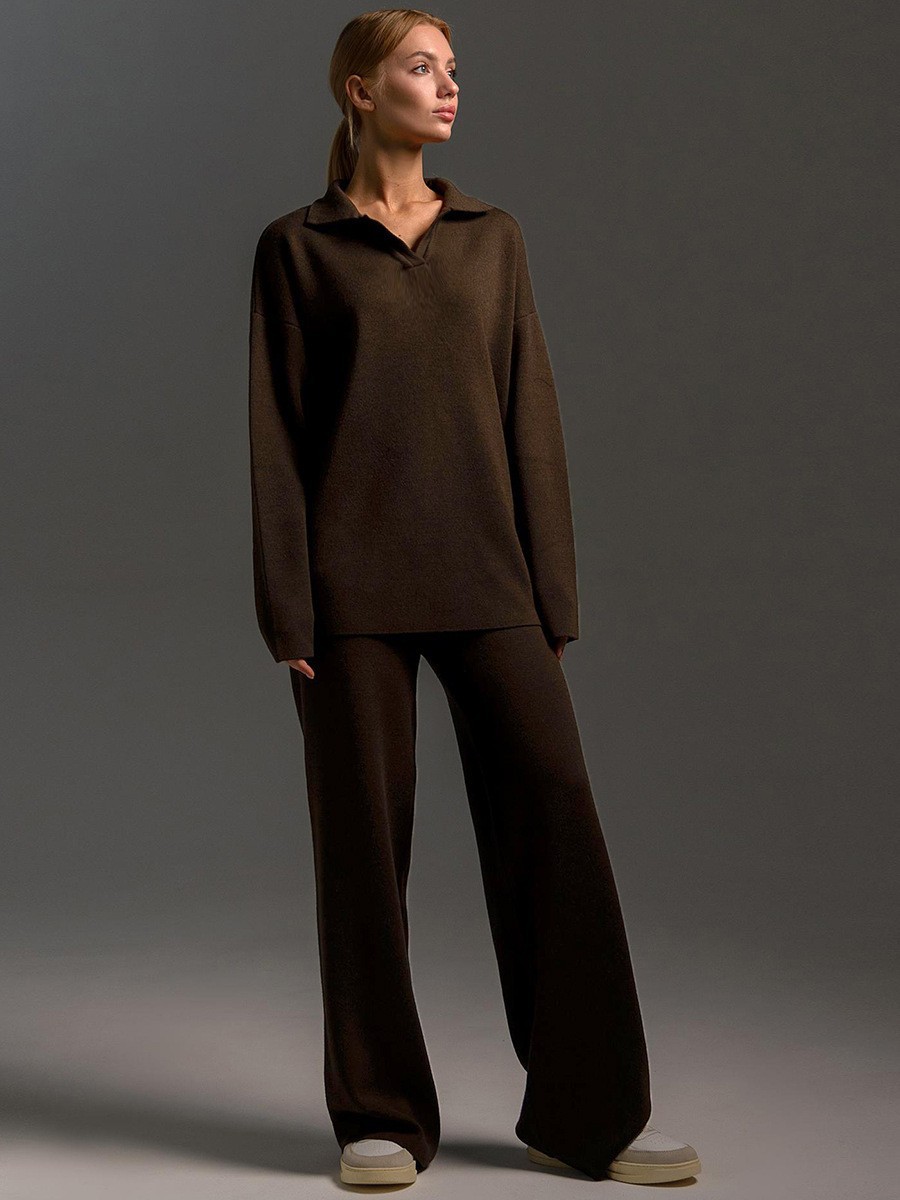 Damen Zweiteiler Set Mit Polo-kragen Pullover Und Hose Modisch_voghion.com